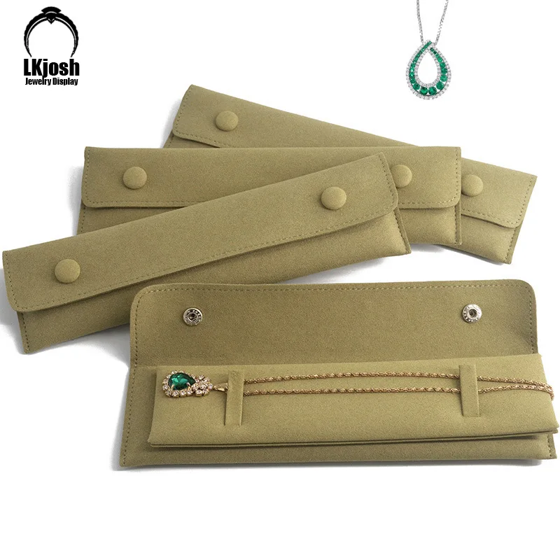 Fashion Jewelry Packaging Dustproof Bag Pendant Necklace Bracelet Bag Imitation Leather Cloth Bag Grass Green Logo Customization