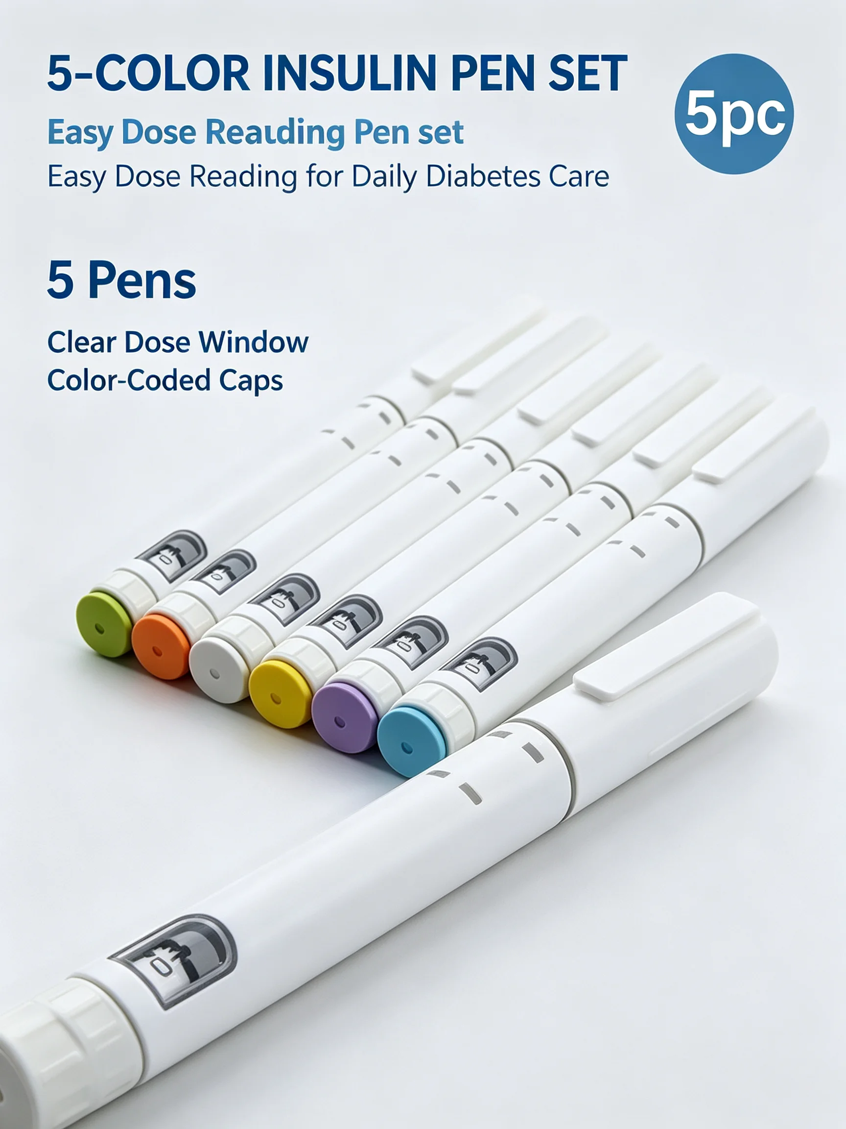 Color Coded Insulin Pen 5-Pack Easy Identify Precise Dosing Diabetic Injection Pen for Multi-User Diabetes Care