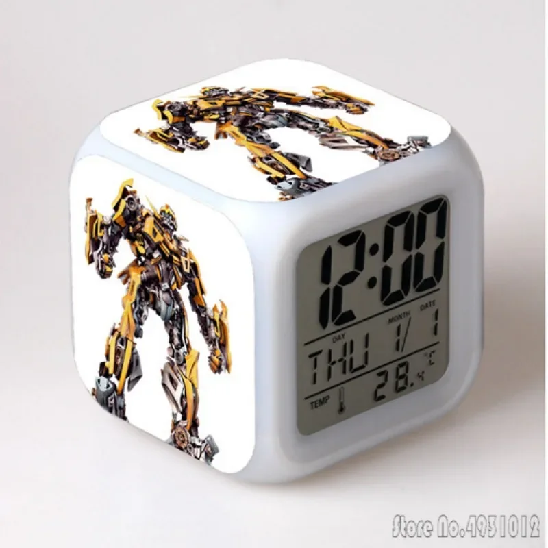 Anime T-Transformers-Armada Cartoon Alarm Clock Creative Student 8x8x8cm LED Cube with Colorful Light Display Time Week Month