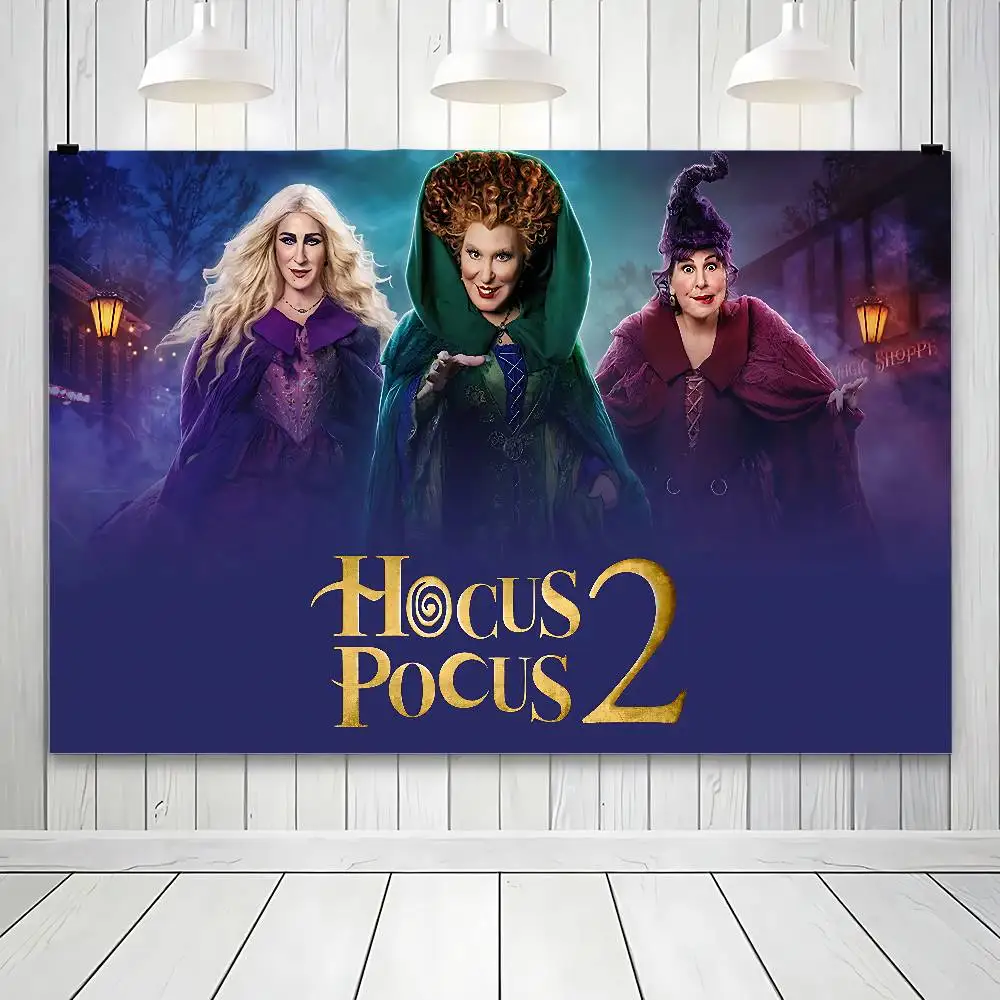 Movie H-Hocus Pocus 2 Theme Backdrop Children's Birthday Party Decorations Baby Shower Hula Girls Party Props Banner Shooting
