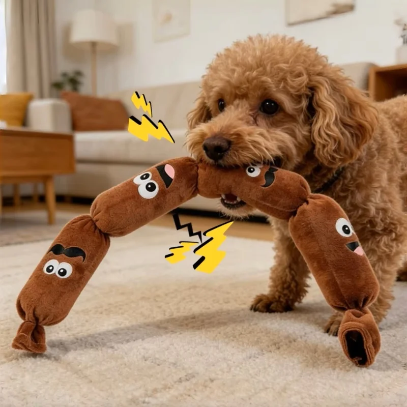 Durable Dog Plush Chew Toy Squeak Chewable Molar Simulated Sausage with BB Sound Teeth Cleaning Chew Toy for Puppies