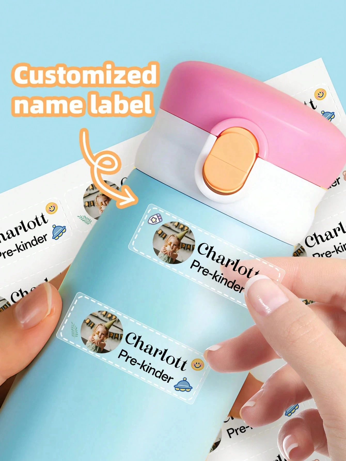 สติกเกอร์ใสกันน้ำขนาด 4.5*1.5 ซม. 1~128 ชิ้น สั่งทำได้ สำหรับอุปกรณ์การเรียน ป้ายชื่อส่วนตัวสำหรับขวดน้ำและกล่อง