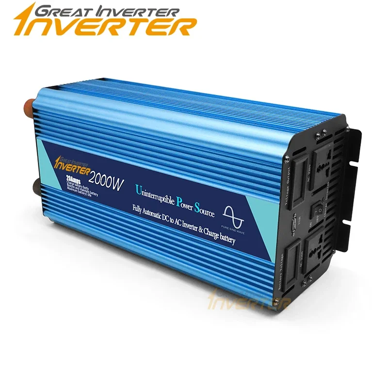 High end super quiet Off Grid Charger Inverter 2000W DC 12V/24V AC 220V Pure Sine Wave Power Inverter with charge function