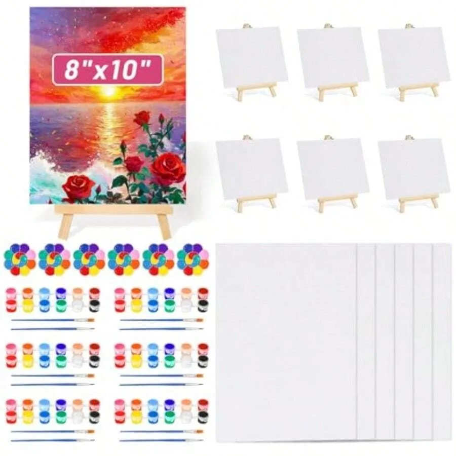 42 Pcs 8x10 Inch Canvas And Easel Set Art Canvas Boards With Easel Stand Bulk Mini Acrylic Paint And Brushes Set Sip And Paint