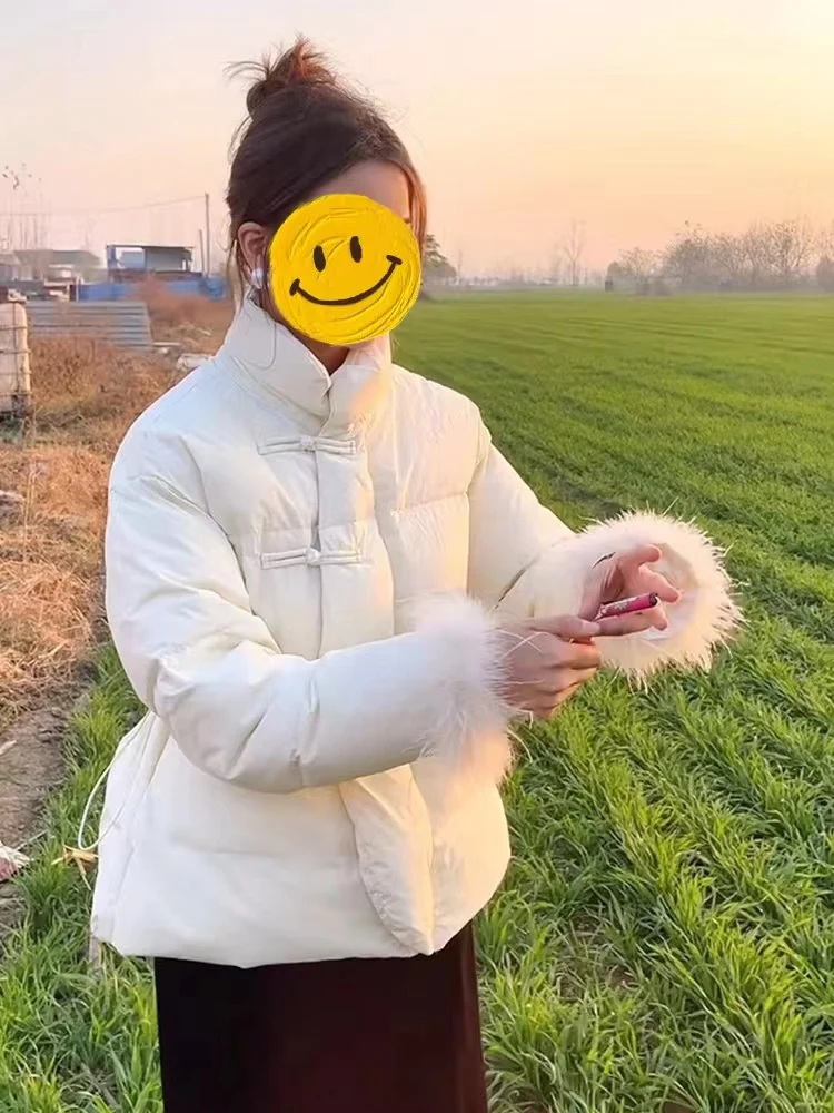 

New Chinese Sle Thiened Winter down Cotton Jaet Women's Large Size Slimming Coat with Button Stand Collar Cotton Padded