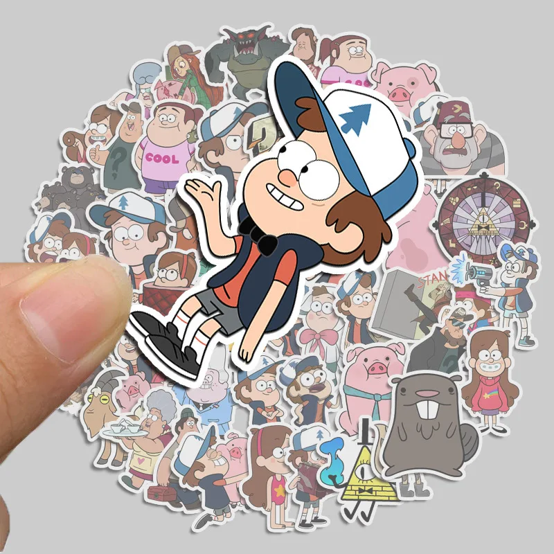 50pcs Animated Gravity Falls Stickers Suitcase Water Cup Guitar Scooter Stationery Refrigerator Mobile Phone Decoration Stickers