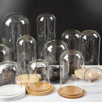 Glass Cover Dome Flower Jar Bell Cloche Transparent Display Case For Base Stand Book Domes Table Centrepiece Home Desk Decor