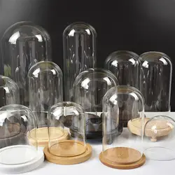 Glass Cover Dome Flower Jar Bell Cloche Transparent Display Case For Base Stand Book Domes Table Centrepiece Home Desk Decor