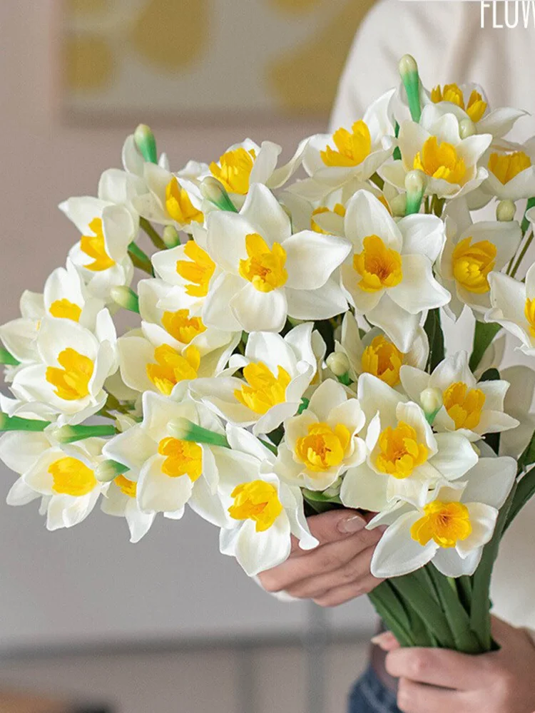 Flores artificiales de simulación de Narciso, arreglos florales para sala de estar y mesa de comedor, decoración del hogar
