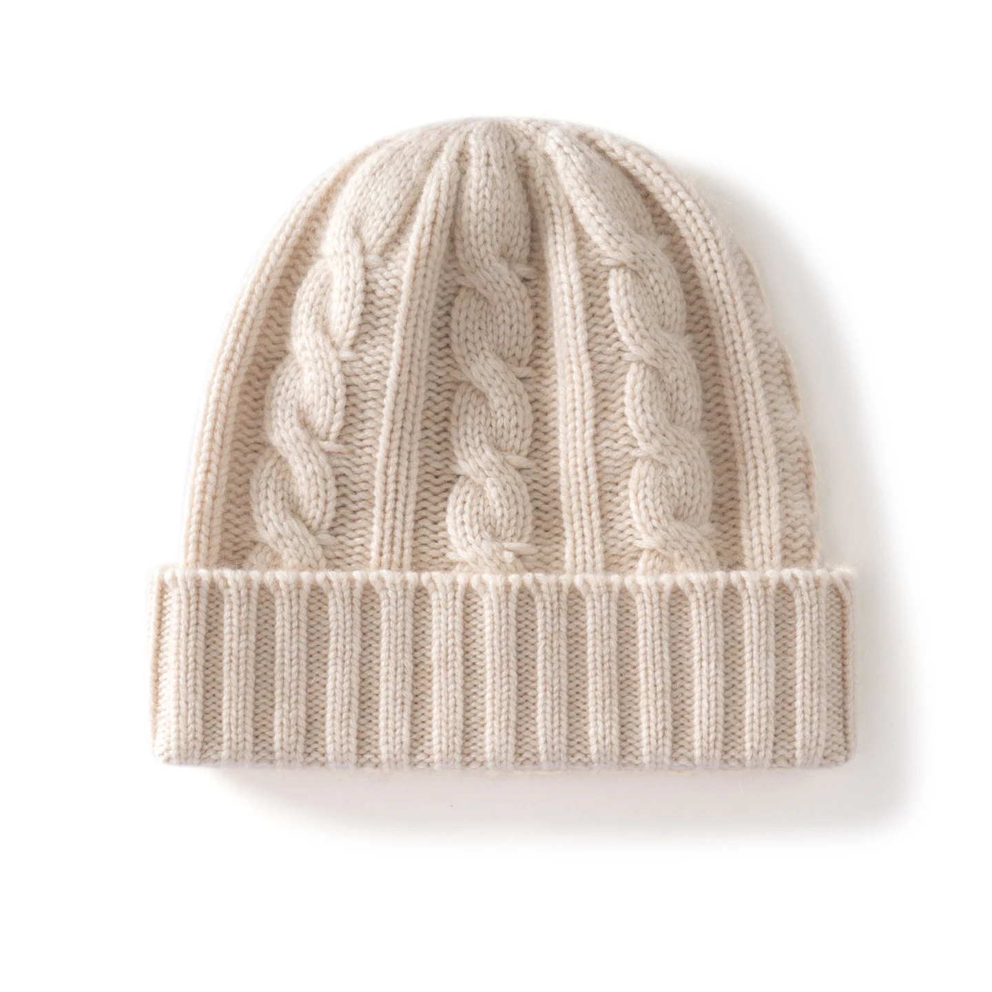 KOIJINSKY 35% Cashmere Blend Beanie Hat Women Thick Cable Knit Ribbed Fold Cuff Warm Winter Chunky Knitted Cap Classic Daily Wea