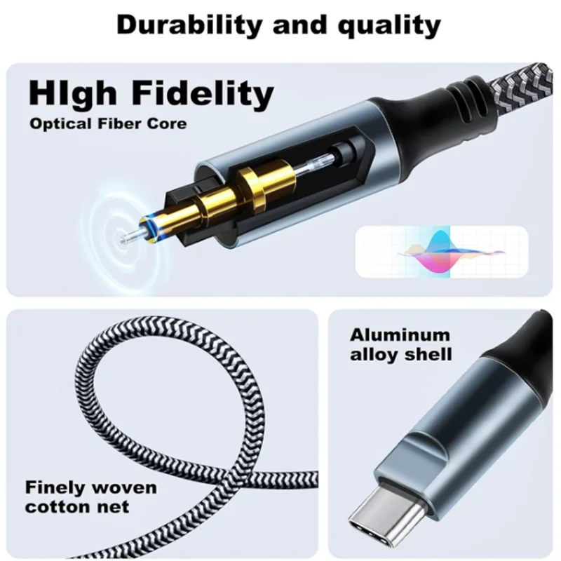 Custom Braided USB C to Optical Audio Cable 3FT USB C to Toslink Optical Cable Gold Plated Connector for TV Soundbar Sony PS5
