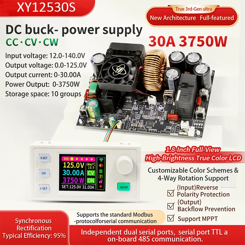 XY12530S/XY8030S Adjustable Step-Down Power Supply Module 3750W/2400W 30A Digital DC Voltage Regulator with MPPT Solar Charging
