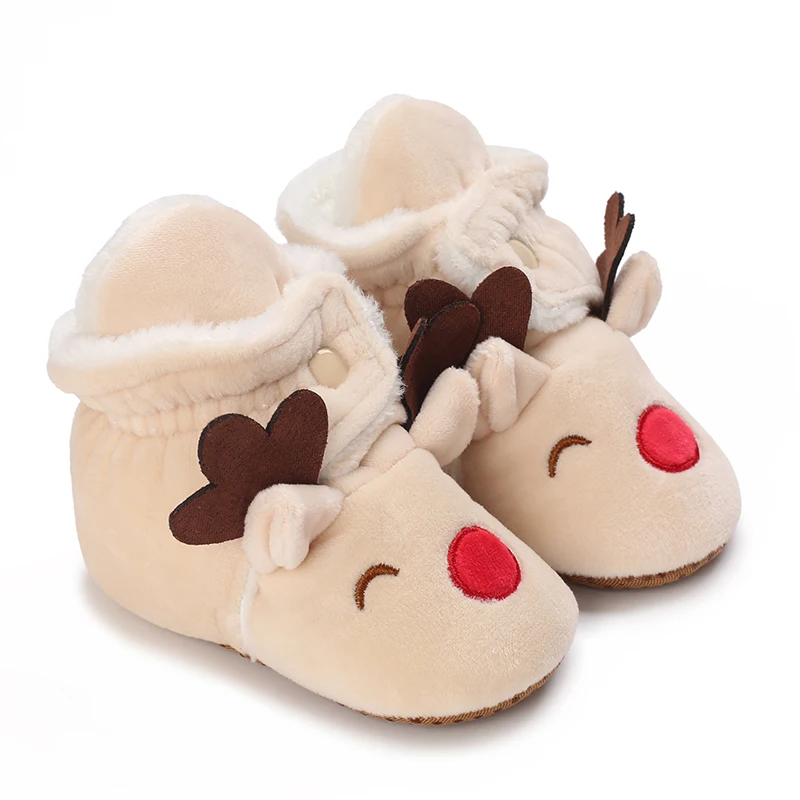 0-18M Baby Snow Boots Christmas Deer Velvet Thick Snow Boots 2025 New Baby Girl Cartoon Cotton Shoes Boys Cotton Shoes