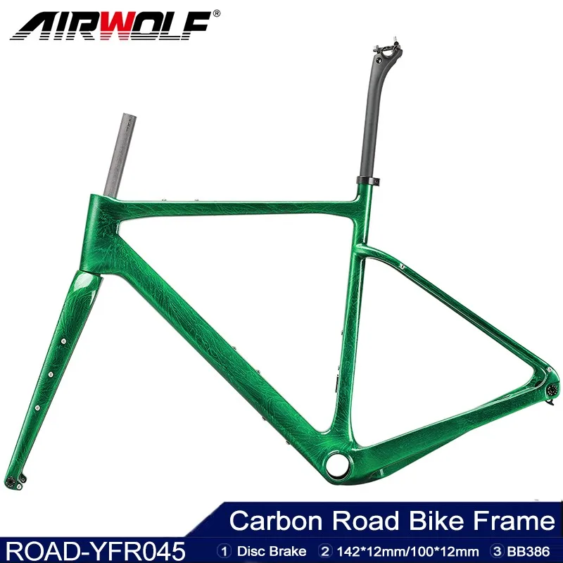 

Airwolf 2024 Carbon Road Frame Disc Brake 1223g Max 700*45c Road Bicycle Frame Full Internal Cable 49-58cm Bicycle Hot Sale