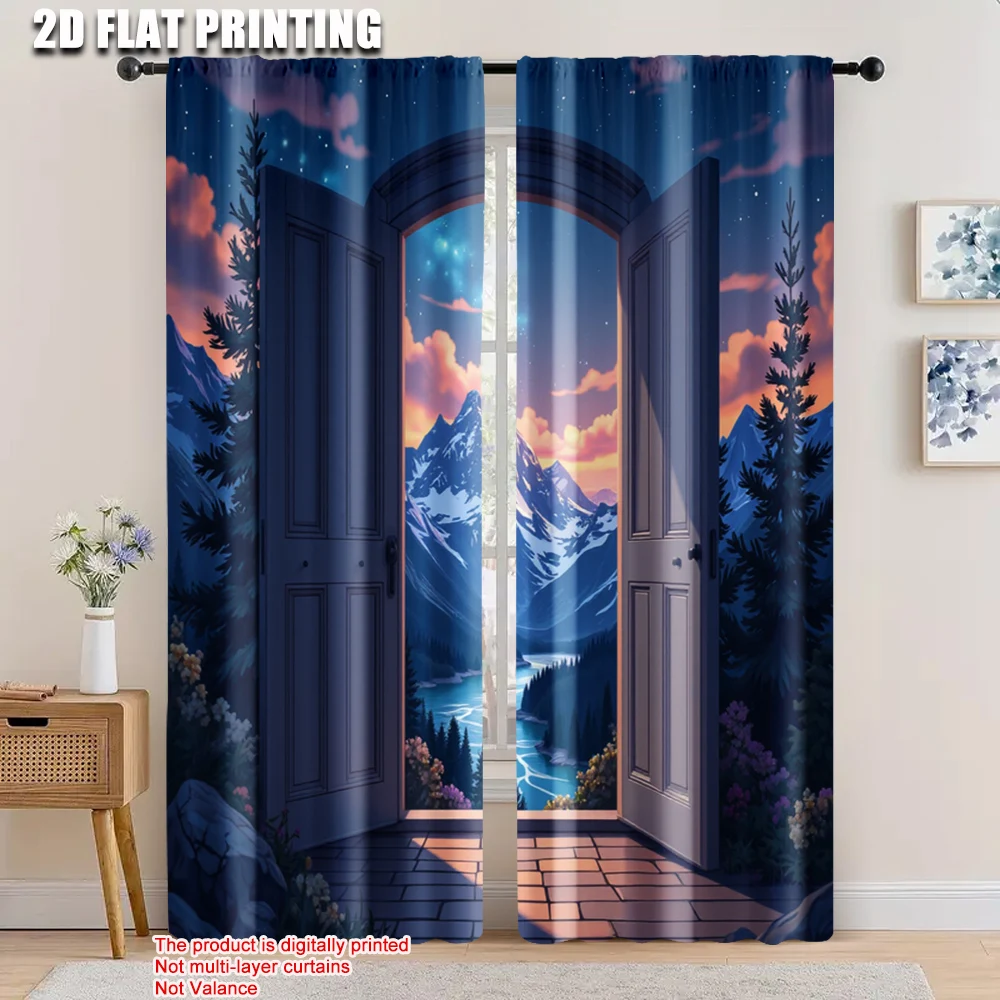 

2pcs, 2D flat printing Party Window Curtains Starry Night Blackout Polyester Spring Party & Holiday Decor Applies to Indoor Use