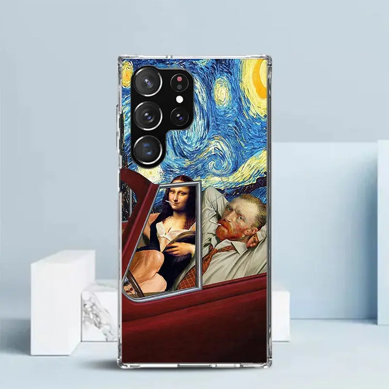 Van Gogh Mona Lisa Funny Art Phone Case For Samsung Galaxy S22 S23 S24 Ultra S21 S20 FE S10 Plus S10E S9 S8 + S7 Edge Soft TPU B