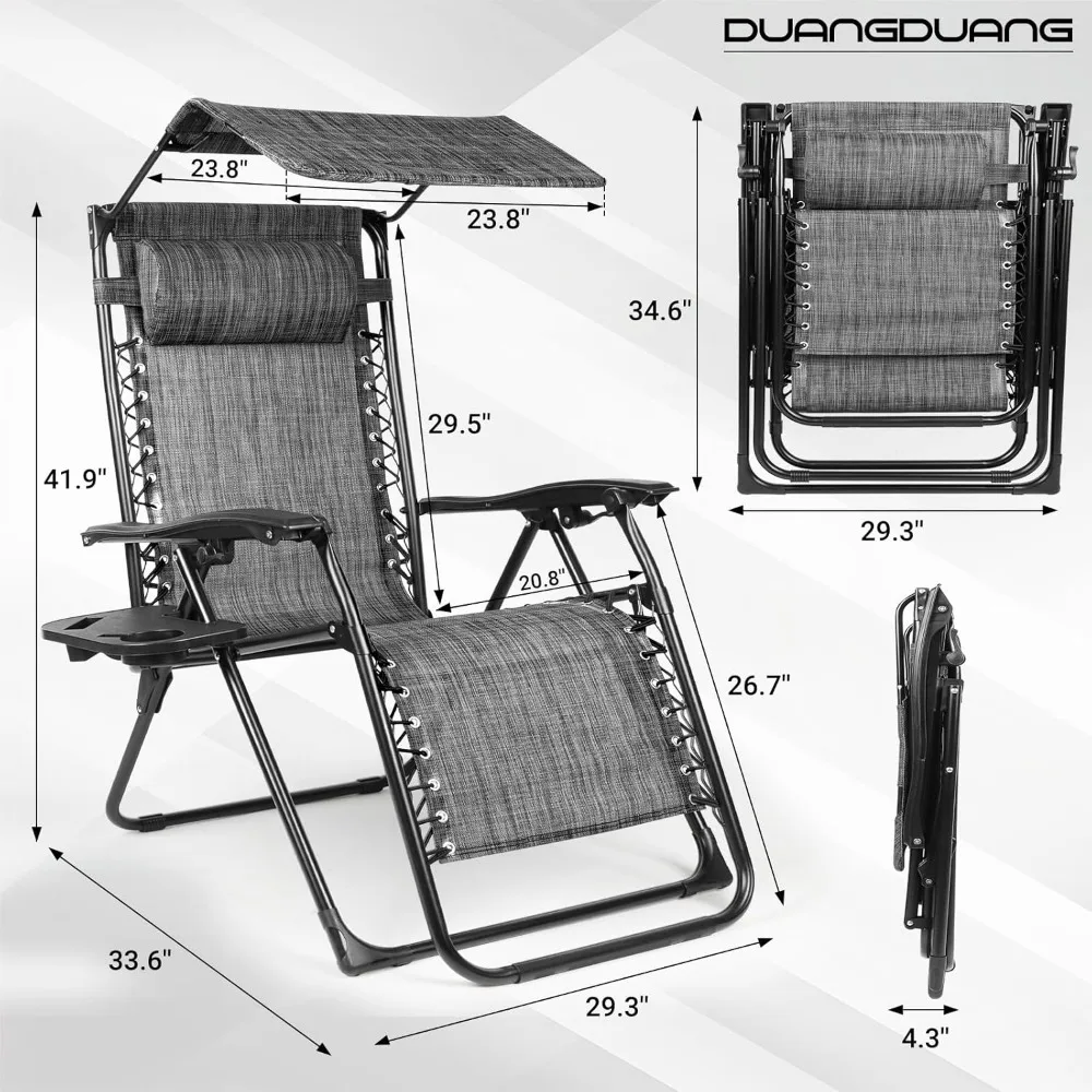 Para foteli rozkładanych z funkcją nieważności: duże krzesła wypoczynkowe na zewnątrz z baldachimem i uchwytem na napoje