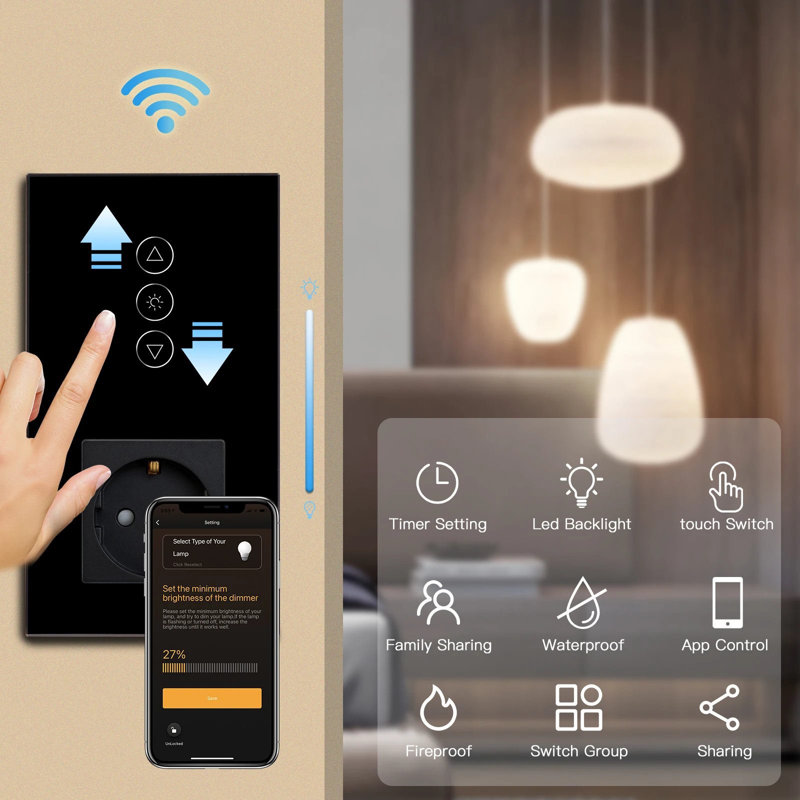 BSEED Wifi Dimmer Switch USB EU Socket senza Wifi Led dimmerabile interruttore della luce Smart Wall Touch Switch Google Alexa Tuya App