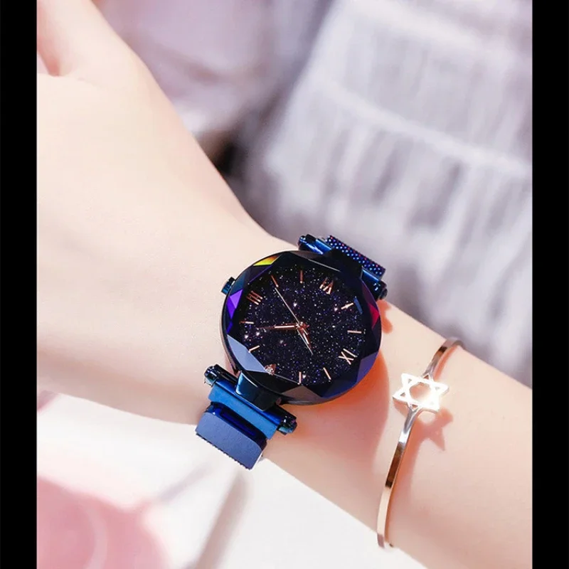 Relojes de lujo con cielo estrellado para Mujer, Reloj con correa de malla magnética, Reloj de pulsera a la moda para Mujer, Reloj Zegarek Damski para Mujer