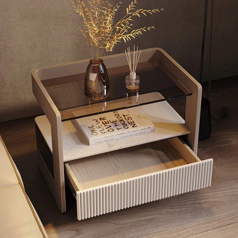 Advanced bedside table Modern light luxury solid wood Italian minimalist storage creative bedside table Home bedroom