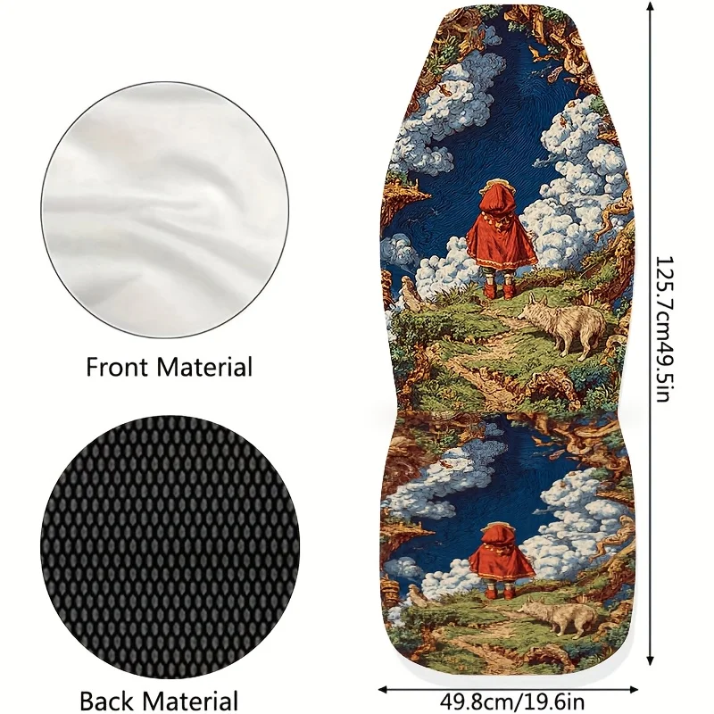 Two Little Red Riding Hood And Wolf Printed Car Seat Covers, Easy To Clean, Unisex Front Seat Protectors For Cars, Stylish Autom