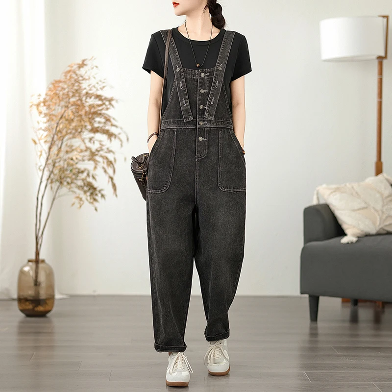 Monos vaqueros de pierna ancha de cintura alta para mujer, novedad de primavera y verano, pantalones vaqueros holgados de corte recto, pantalones generales con sensación de diseño