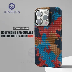 For iPhone 15 14 13 16 Pro Max Case Mganetic Honeycomb Carbon Fibre Pattern Camouflage For MagSafe Wireless Charge Hard PC Cover