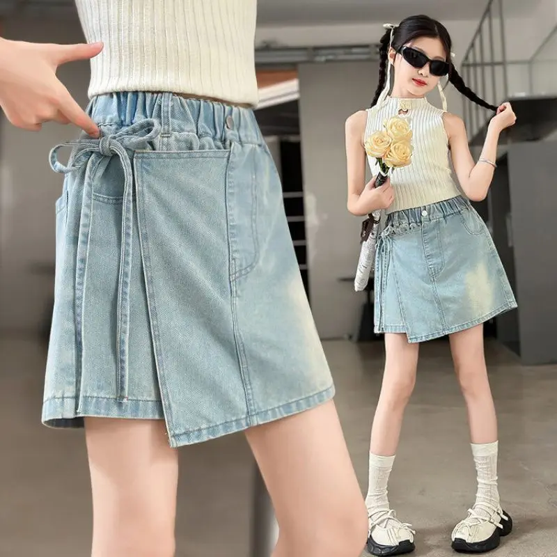 

Junior Girls Summer Denim Skirt Shorts New Trendy Jeans For Children Girl 4-14Y School Girl Casual Sports Shorts Sky Blue Shorts