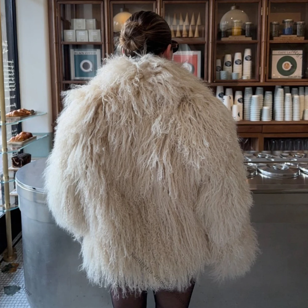 Mongolian Fur Coat Natural Fur Fashion Warm New Autumn Winter Clothes Women Mid-length Natural Fur Coat Luxury Real Fur Overcoat - view 6