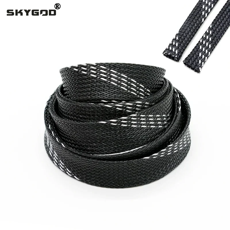 

1~50m Black Silver PET Braid Sleeve 2/4/6/8/10/12/14/16/20/25mm High Density Snake Skin Cable Wrap Sheath For Electric Cables