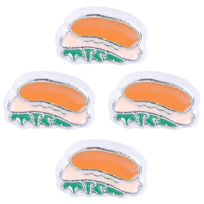 20Pcs/Lot Enamel Food Hot Dog Hamburger Floating Charms For Living Medaillon Locket Bracelet Keychain Jewelry Wholesale Supplies