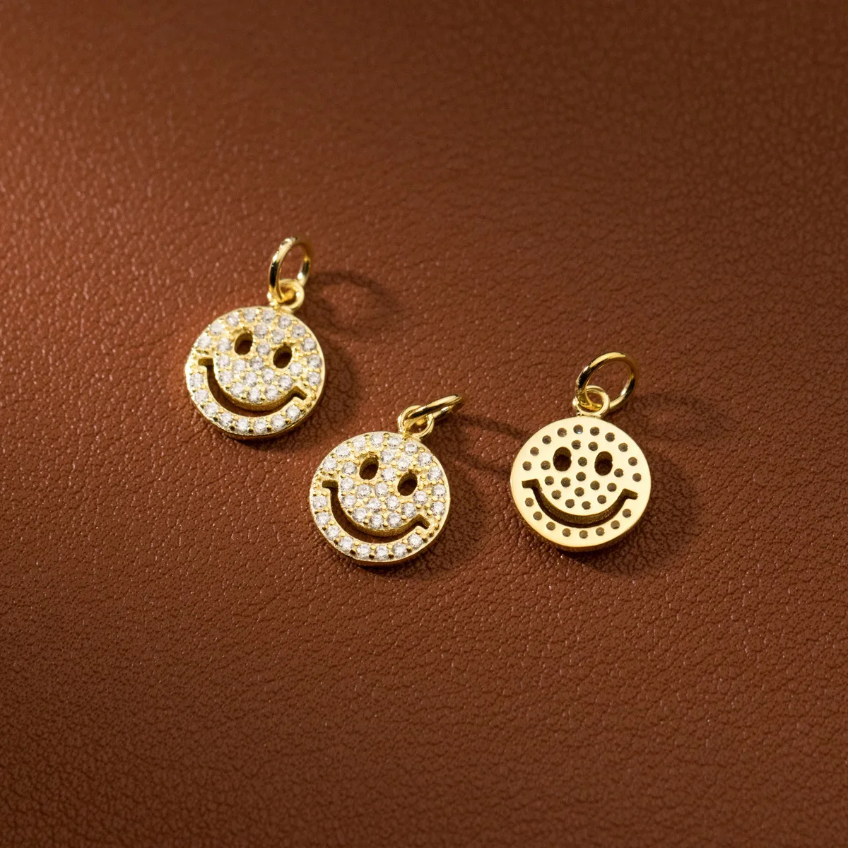 1pc/Lot 925 Sterling Silver Shiny Zircon Paved Round Smile Dangle Charms 12.5mm Silver/Gold Color Jewelry Pendants DIY Necklace