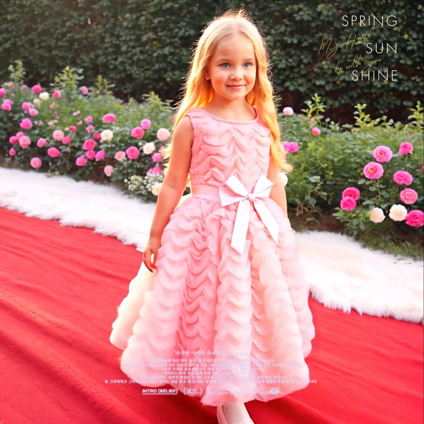 

Pink Flower Girl Dress Elegant Short Sleeve Floral Toddler Girls Summer Dresses Cute Fashion Sweet Children Dress for wedding