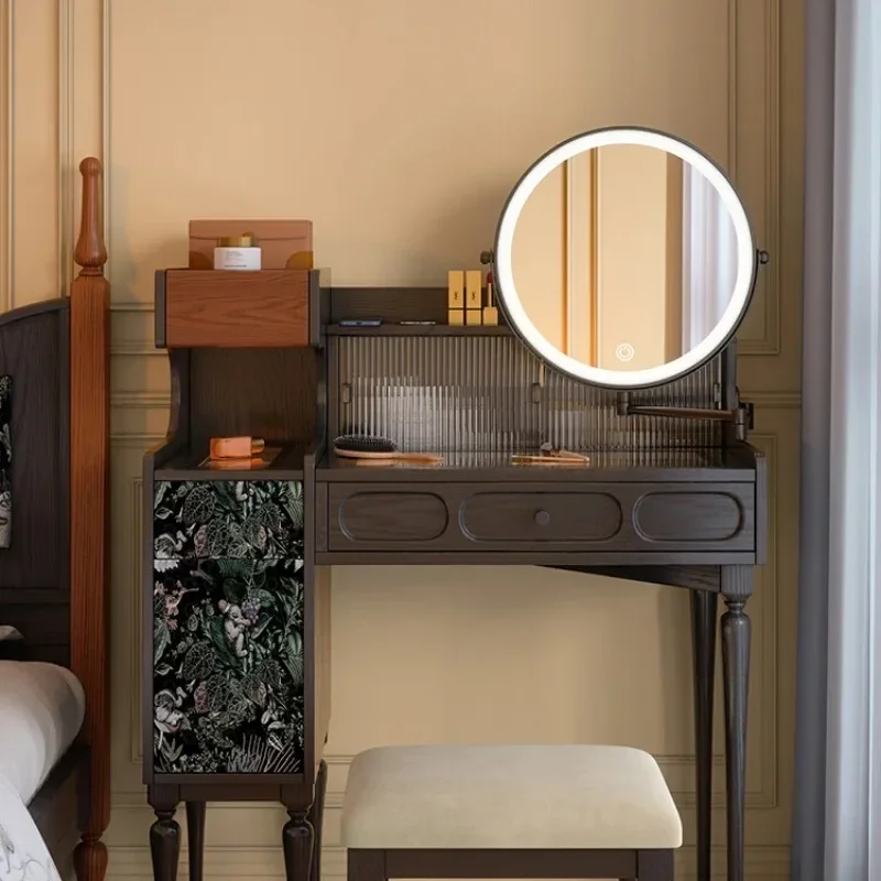 Solid wood dresser, retro bedroom medieval high-end black walnut storage makeup table