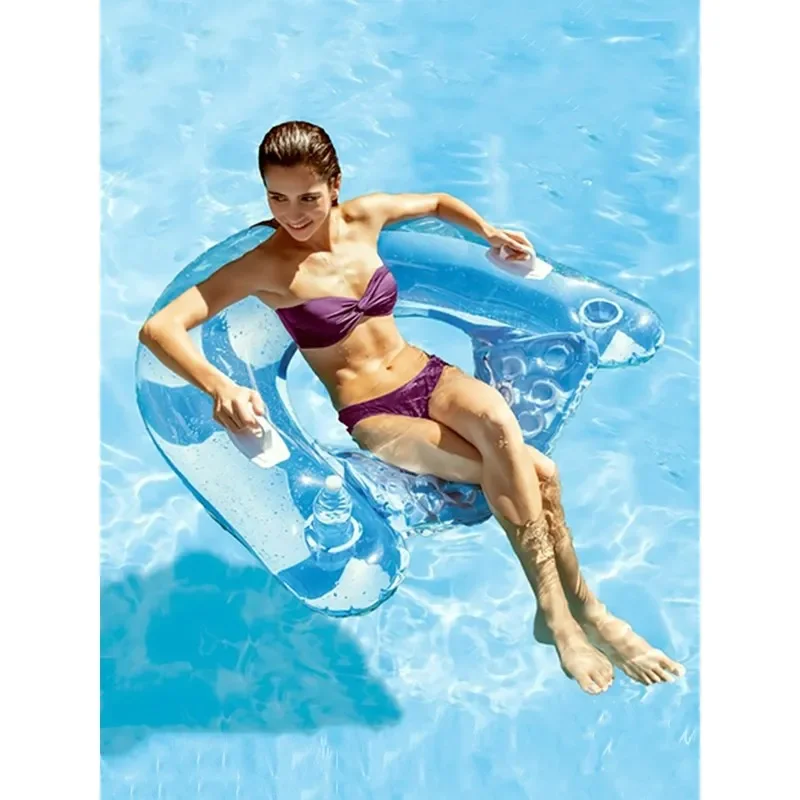 Brinquedo Inflável para Piscina, Cadeira Flutuante em Forma de U com Drenagem, Cadeira Flutuante com Sombrinha Destacável, Cama Inflável