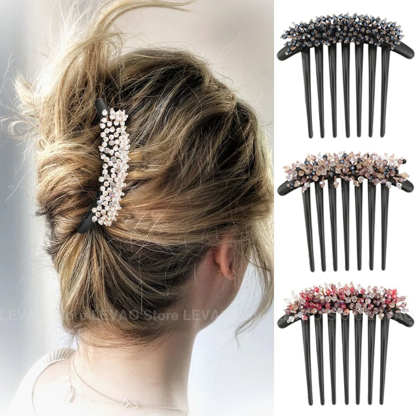 Women\'s Retro Rhinestone Hair Comb Elegant Accessories Plastic Hairpin Disc Hair Styling Tool Fashion Barrette Hair Accessories