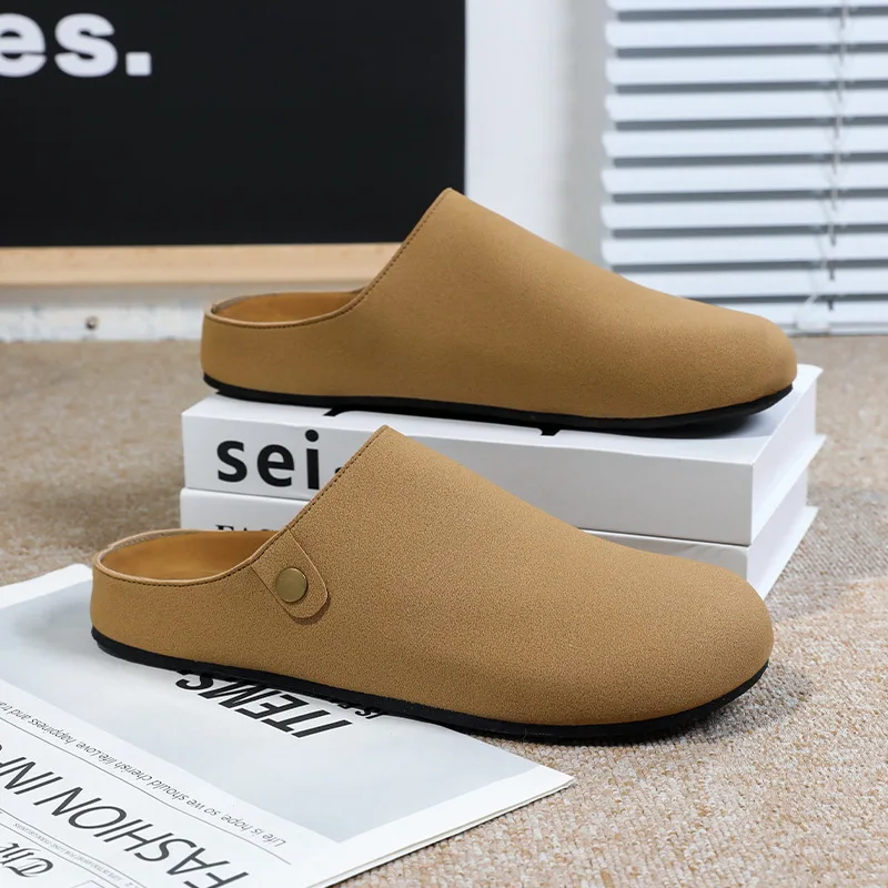 

2025 spring new fashion baotou half support men a slip-on soft-soled Birkenstocks simple casual shoes comfortable slippers