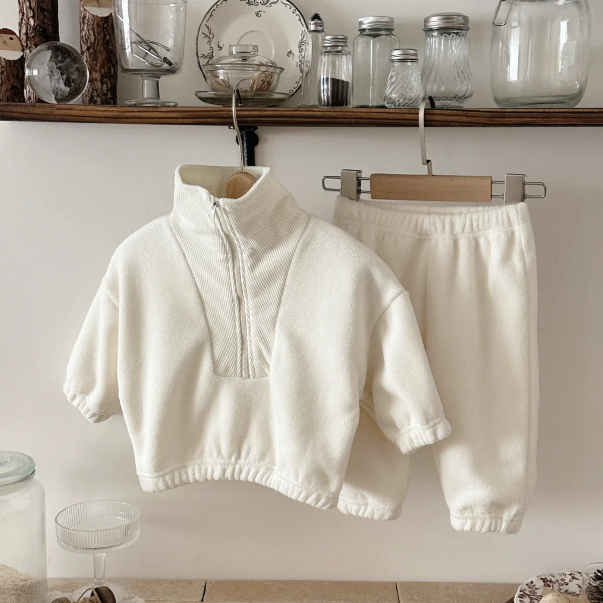New Kids Sports Solid Suits Fashion Toddler Baby Boys Girl Fall Corduroy Clothes Lamb Wool Lapel Pullover Casual Pants 2pcs