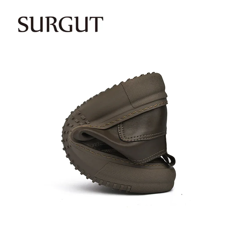 SURGUT Autumn Winter New Luxury Men\'s Leather Shoes Comfortable Oxford Fashion Walking Shoes Non-slip Rubber Sole Man Shoes