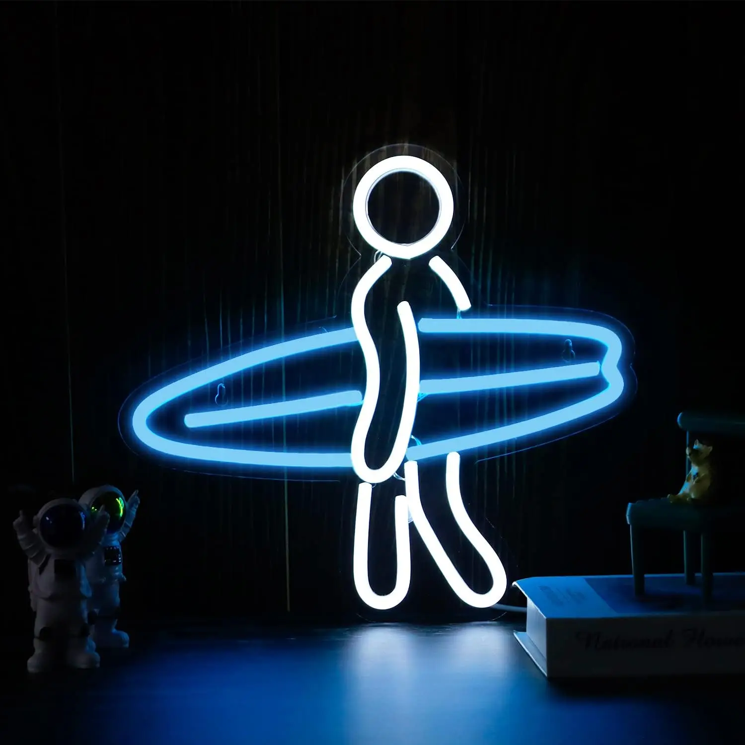 

Неоновая вывеска «Серфер с доской» с LED-подсветкой, бело-синее свечение, USB, регулируемая яркость, неоновая лампа для пляжа, отеля, спортивного бара, пляжной вечеринки, настенный декор