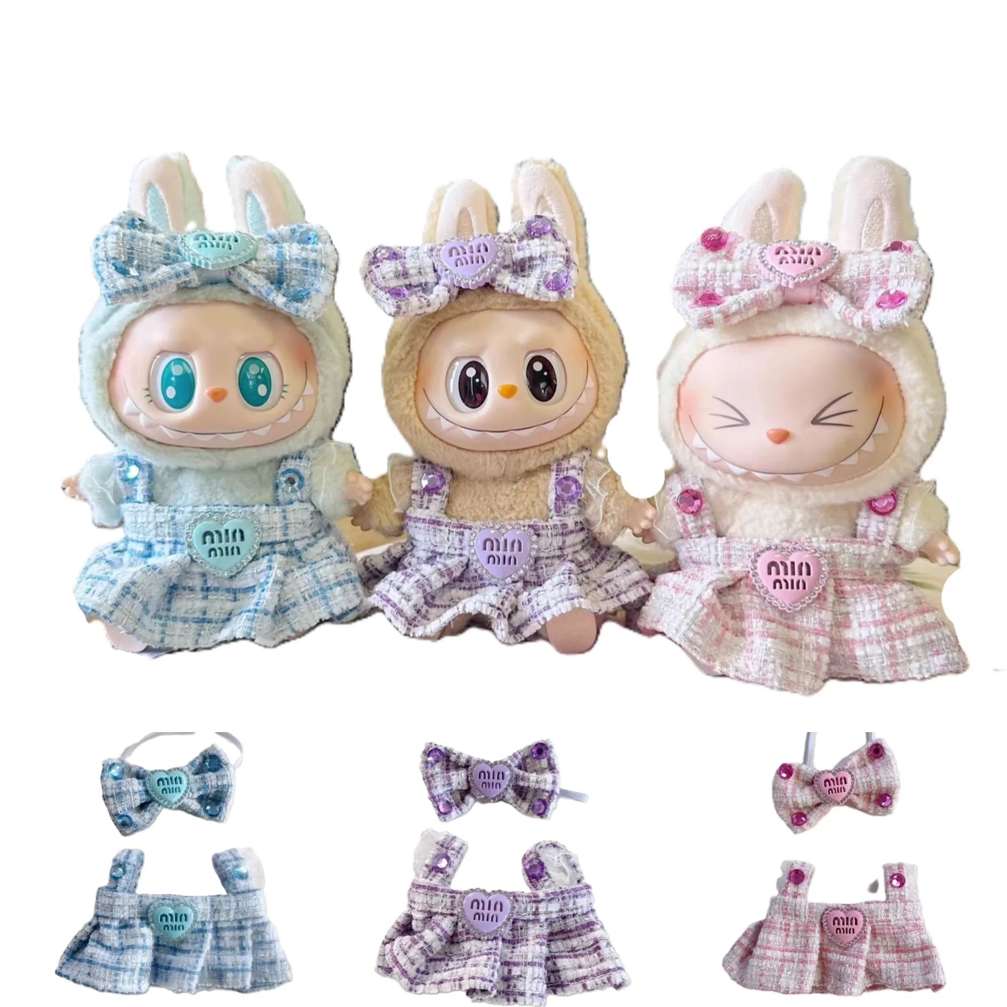 인형 의류 복장 액세서리 Labubu 의류 디자이너 핑크 드레스 세트 17CM Labubu V2 V1 DIY 미니 인형 의류 소녀 선물