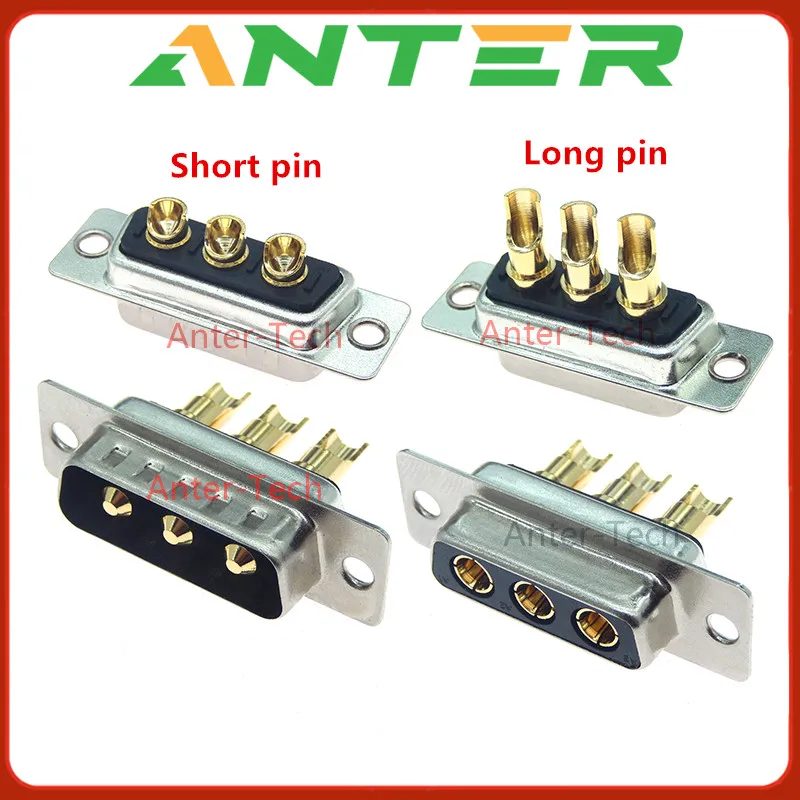 1PCS 3W3 30A Gold plated Male / Female high current Connector D-SUB adapter solder type plug jack high power Gold plated 3 Pin