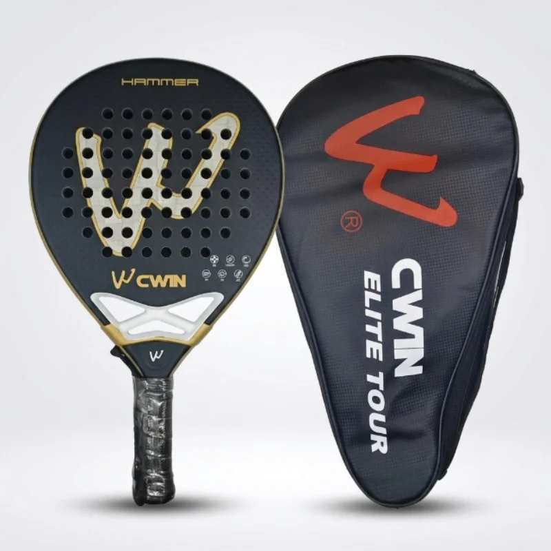 CWIN Hammer 18K Carbon Padel Racket Black Gold Professional Paddle Tennis Racquet with Carry Bag for Advanced Players