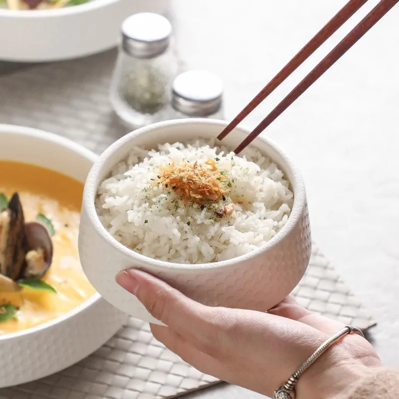 

Japanese Rice Bowl Ceramic Bowl with Dot Embossing Stylish Dessert Bowl for Rice Porridge