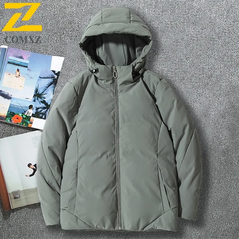 COMXZ Men's Winter Jacket 2025 Lightweight Minimalist Hooded Thick Warm Snowy Padded Jacket Streetwear Comfortable Down Jacket