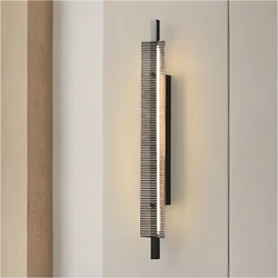 Lámpara de pared de cobre minimalista, escalera de lujo, pasillo, Fondo de TV, sala de estar de pared de lámparas de decoración, tira creativa, luz de pared de vidrio