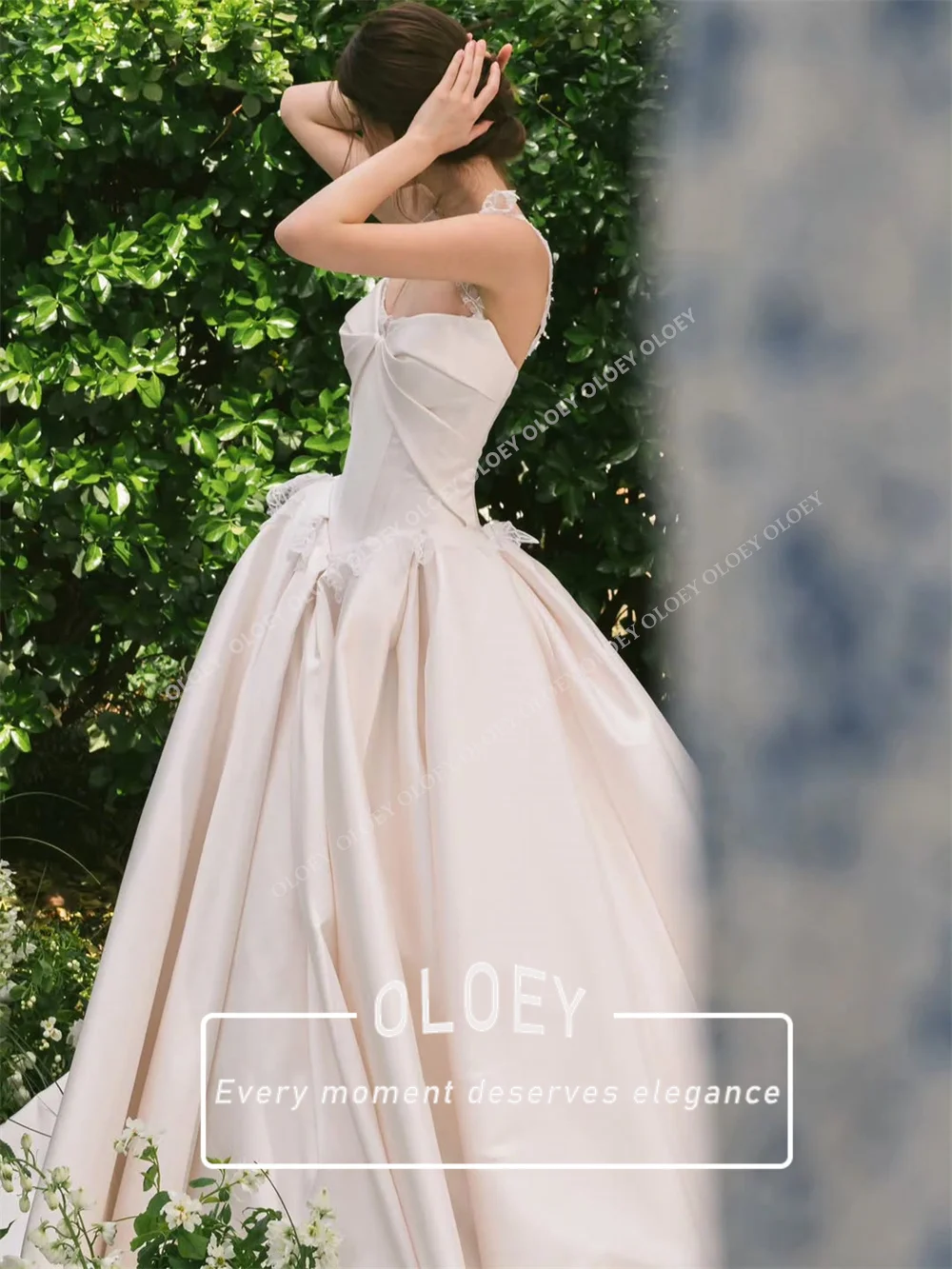 OLOEY Elegant Satin A-Line Wedding Dress Spaghetti Straps Puffy 2026 Women's Bridal Gown with Laceing Back Customized