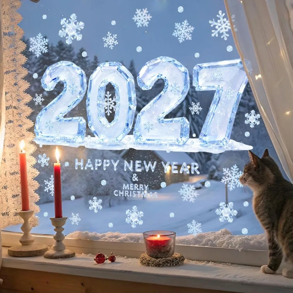 Two-sided 2027 Static Cling Decal Waterproof Removable Static Christmas Glass Window Sticker DIY Decorative Stickers