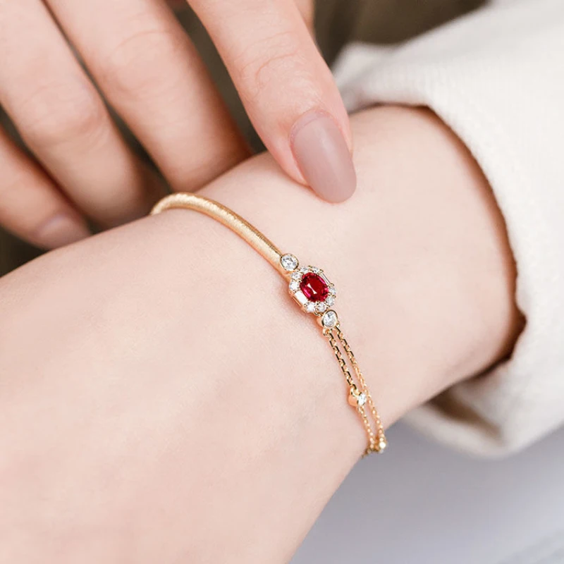 Classic Ruby Half Chain Charm Bracelet Party Wedding Jewelry New In Oval Pendant Irregular  Light luxury Bangles for Women Gift