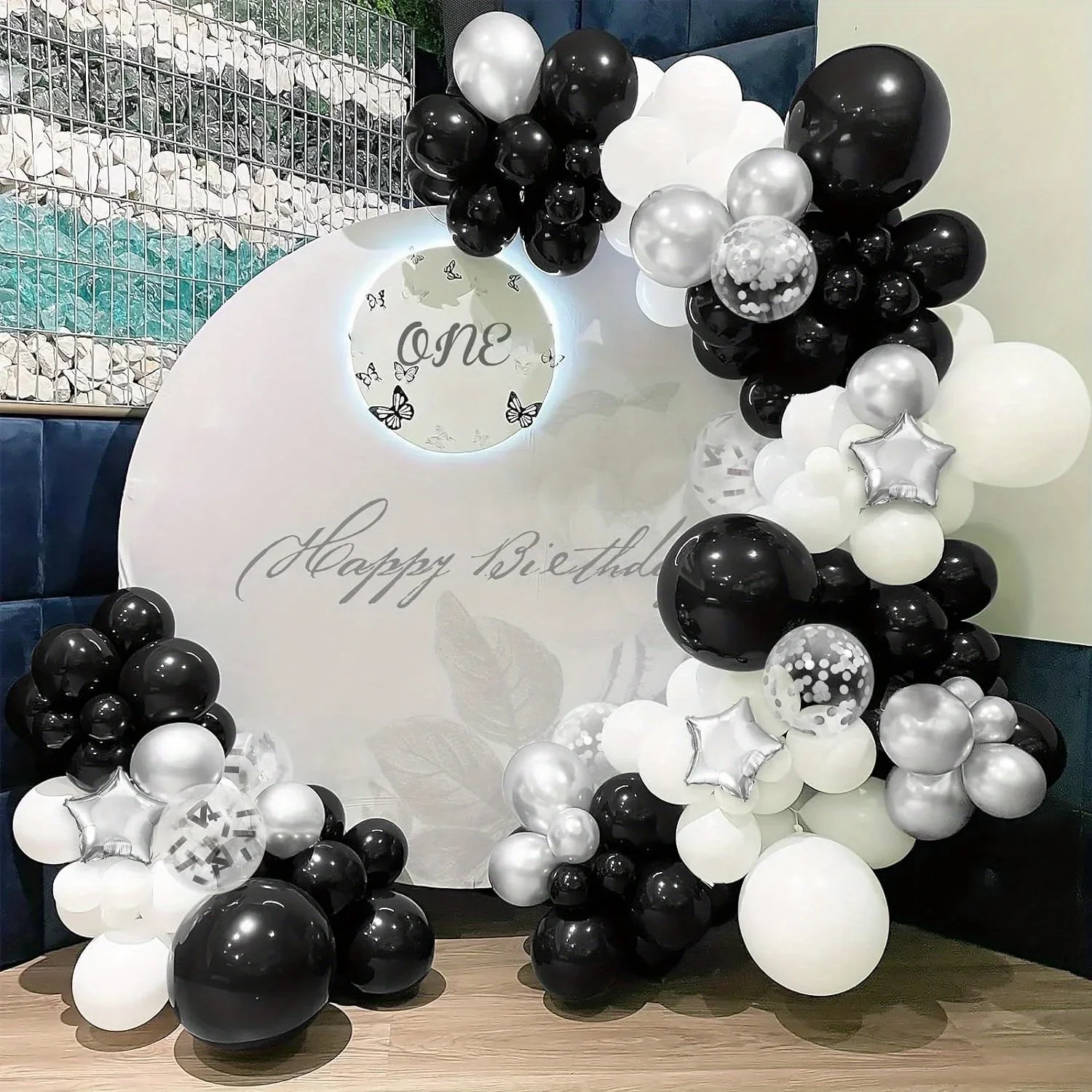 127pcs Black Silver White Balloon Set, Used for Birthday, Engagement, Anniversary, Graduation Ceremony, Single Party Decoratio